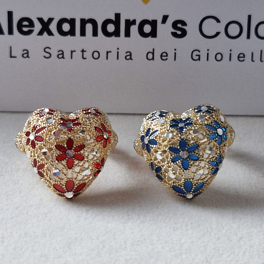 Anelli Cuore, Preziosi , in Filigrana, Argento 925 e Bagno in Oro