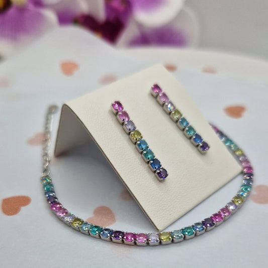 Bracciale Tennis Rainbow Paraiba 3mm, in Argento S925