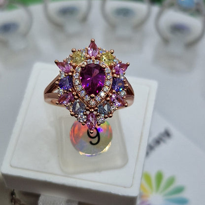 Anello Goccia Multicolor, in Argento S925 e Zirconi