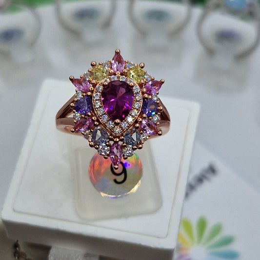 Anello Goccia Multicolor, in Argento S925 e Zirconi