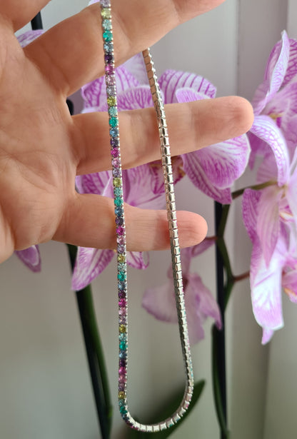 Rhodium Tennis Necklaces, 3mm, 925 Silver and Zirconia