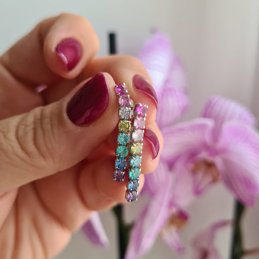 Orecchini Tennis Rainbow Paraiba 3mm, in Argento S925 e Zirconi