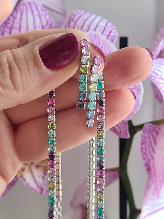 Orecchini Tennis Rainbow Paraiba 3mm, in Argento S925 e Zirconi