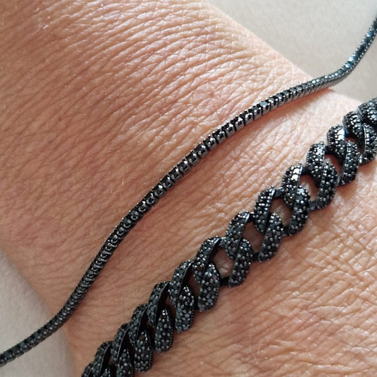 Mini Bracciali Tennis 1mm, Base Nero, Argento s925