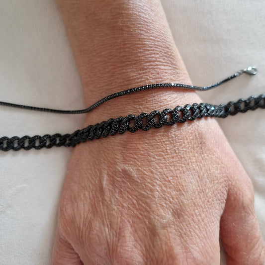Mini Bracciali Tennis 1mm, Base Nero, Argento s925