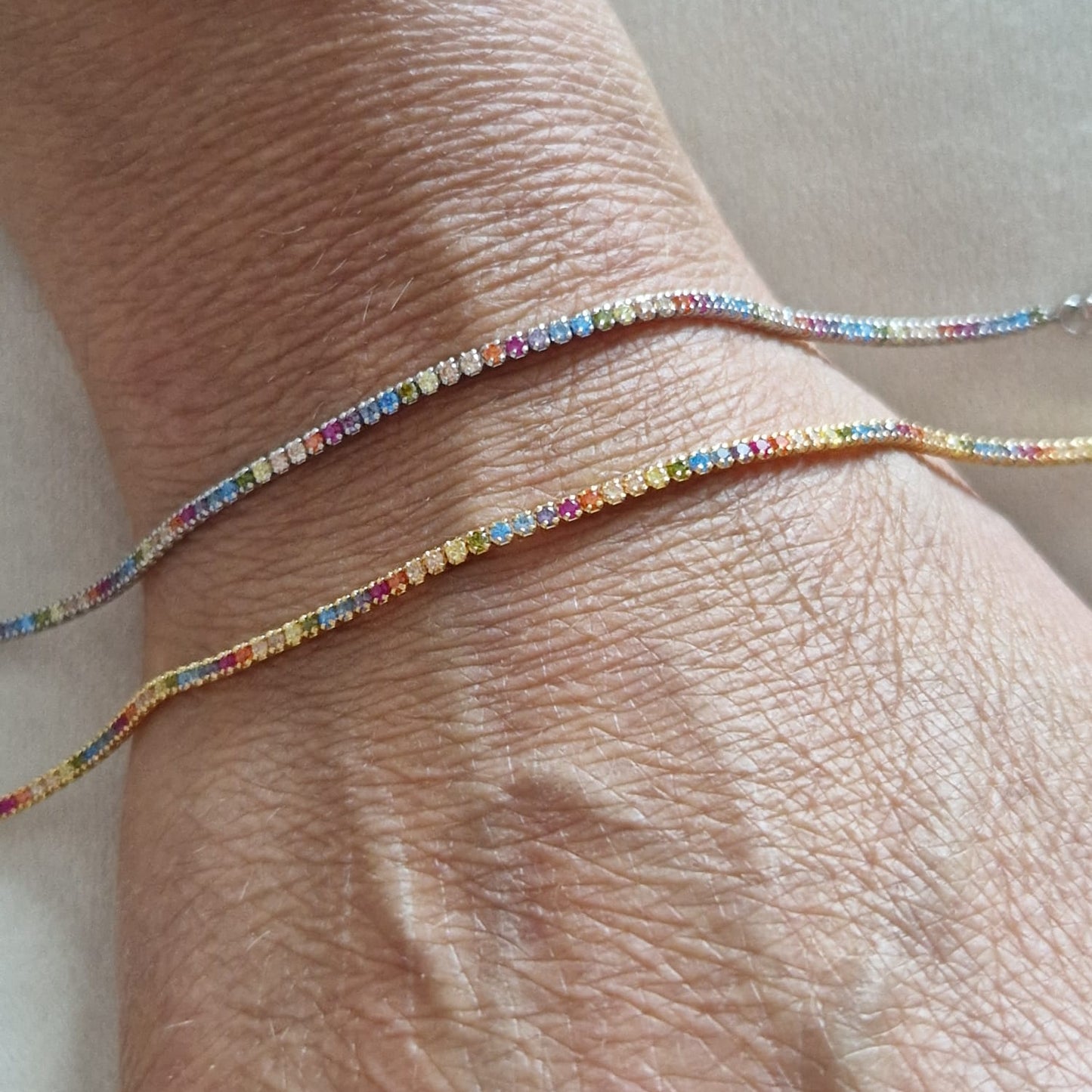 Mini Tennis 1mm, in Rose Gold and Yellow Gold