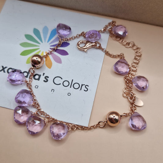 Bracciale Gocce Lilla, Argento Rosè