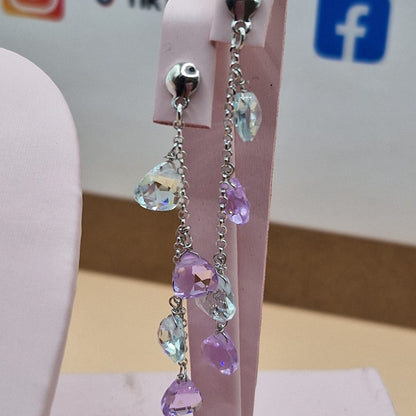 Orecchini Gocce Lilla e Acquamarina, Argento s925