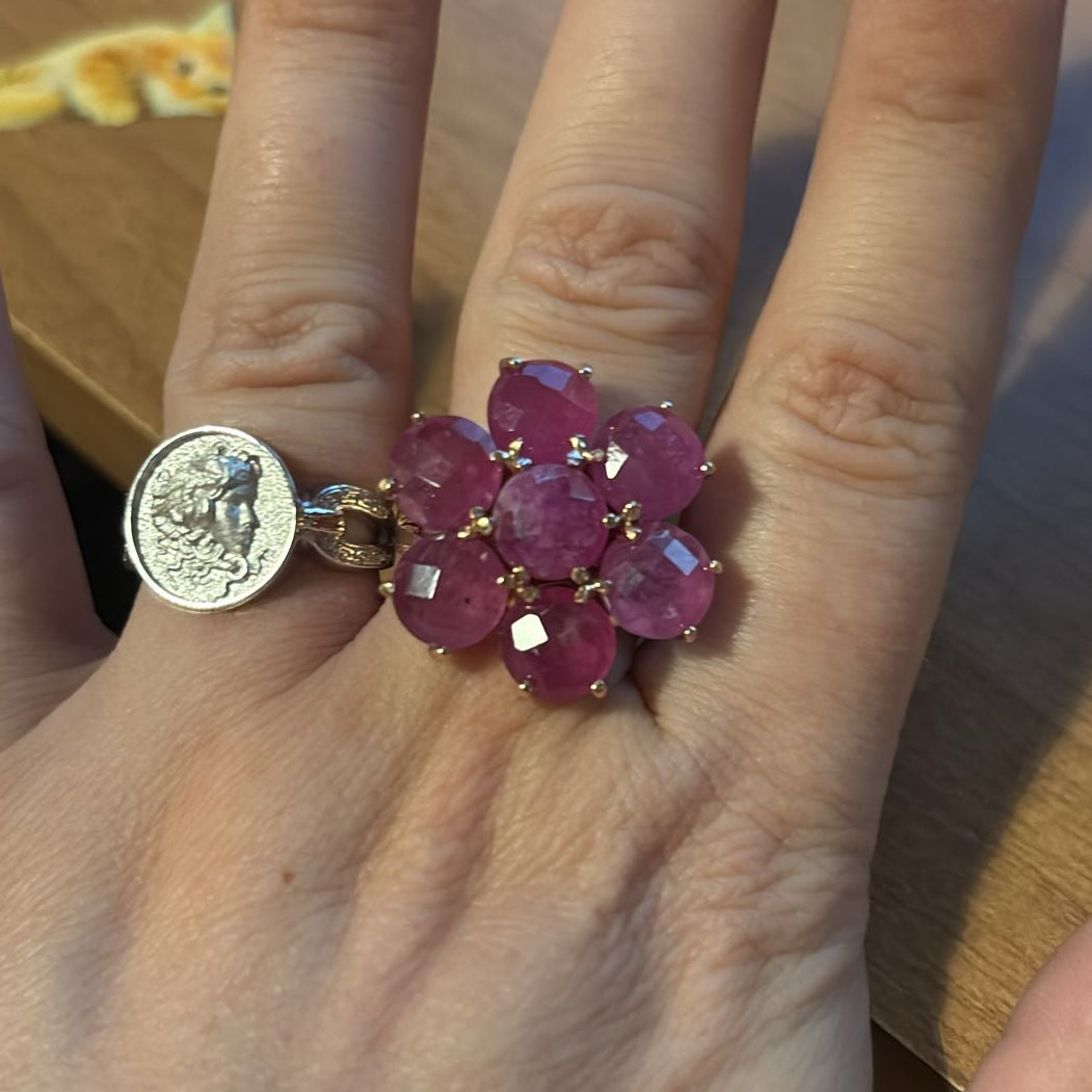 Anello Fiore in Pietre Preziose, Argento 925