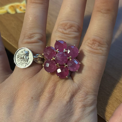 Anello Fiore in Pietre Preziose, Argento 925