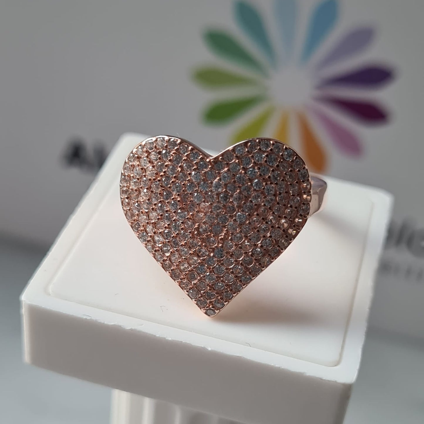 Anello Cuore Grande con Zirconi, in Argento 925