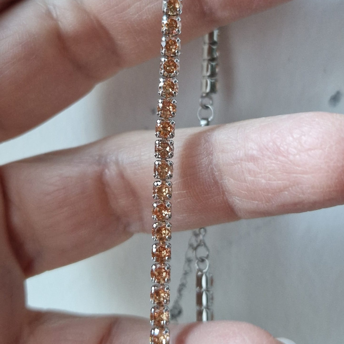 Bracciale Tennis Color Ambra Dorata, in Argento S925