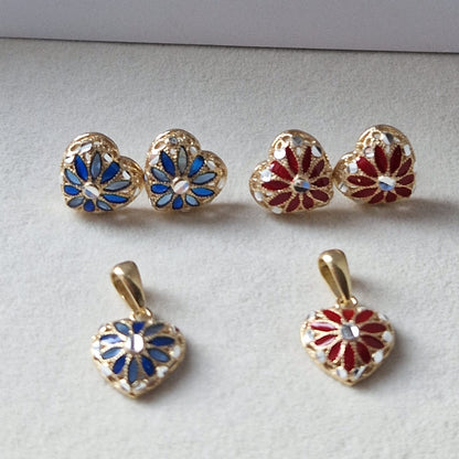 Ciondolo Cuore con Fiore, in Filigrana, Argento 925 e Bagno in Oro