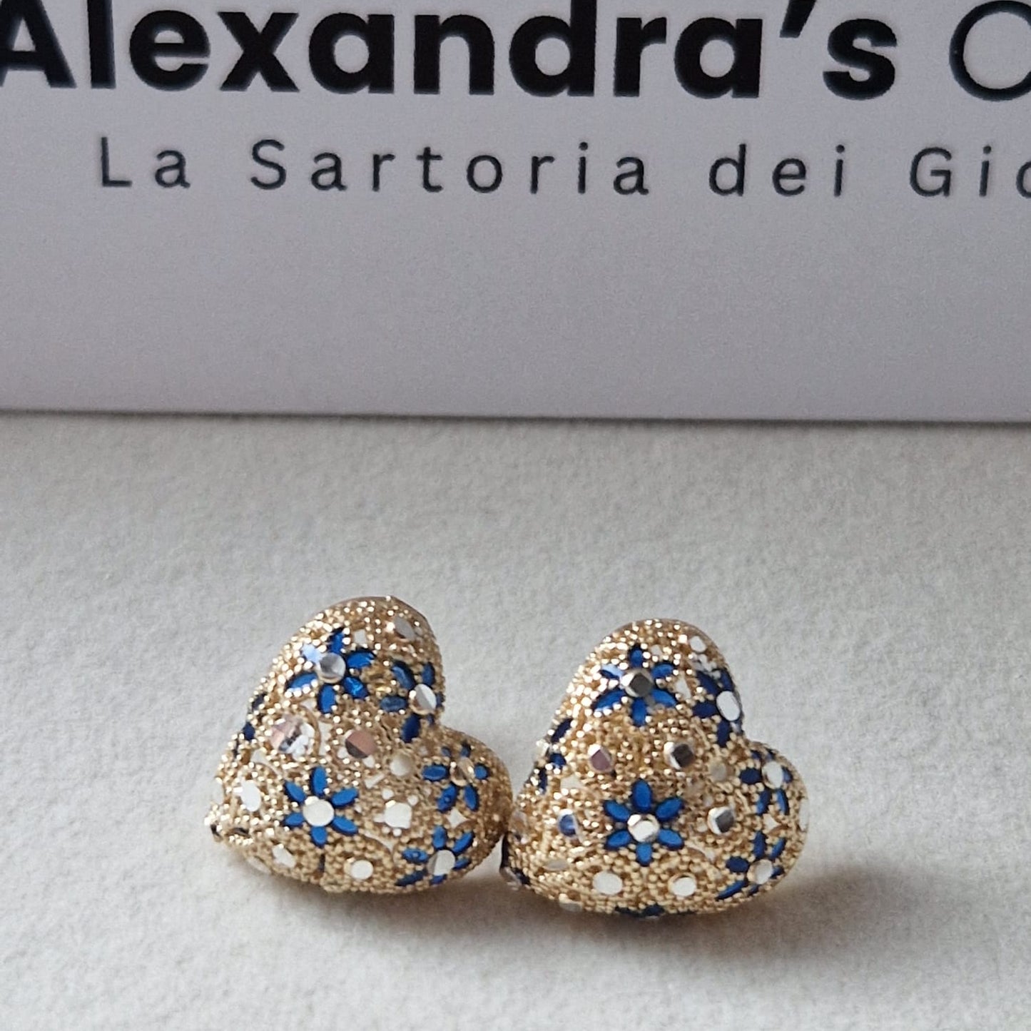 Orecchini Cuore, Preziosi, in Filigrana, Argento 925 e Bagno in Oro