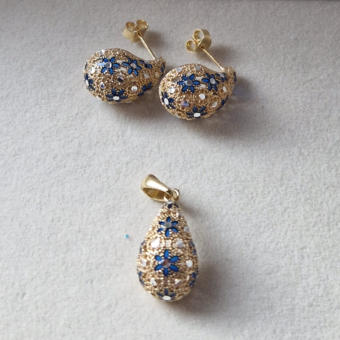 Ciondolo Goccia, Preziosa, in Filigrana, Argento 925 e Bagno in Oro