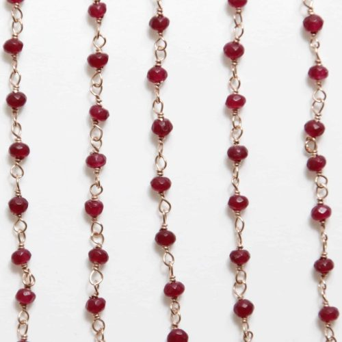 Rosary Style Necklace, S925 Silver With Ruby, 50-60cm