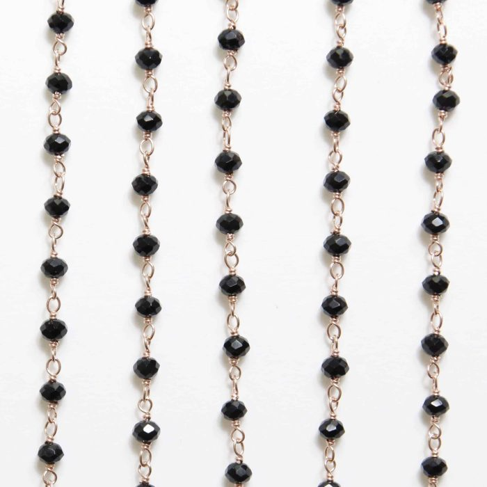 Rosary Style Necklace, S925 Silver With Black Spinel, 50-60cm