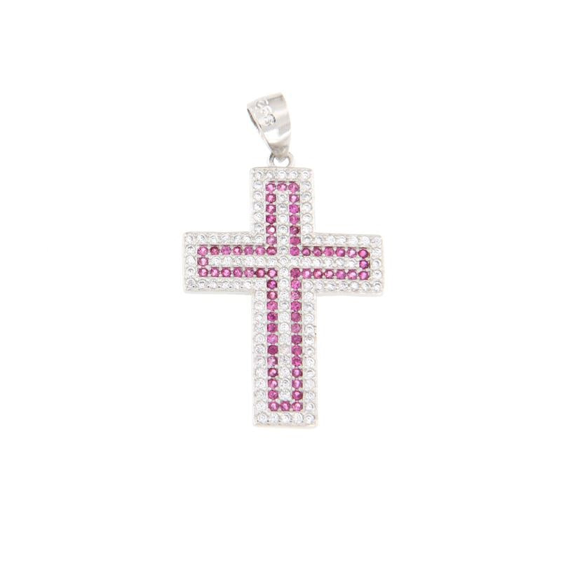 Round Zircon Cross Pendant, many Colors, Sterling Silver s925