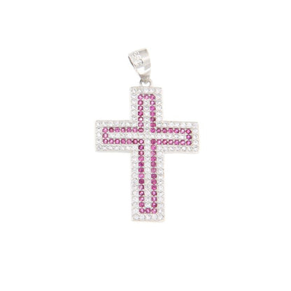 Round Zircon Cross Pendant, many Colors, Sterling Silver s925