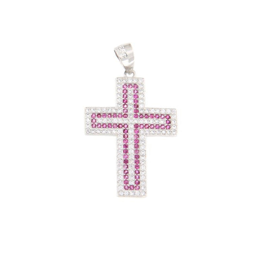 Ciondolo Croce con Cubic Zirconia Piatta Ruby, Argento s925