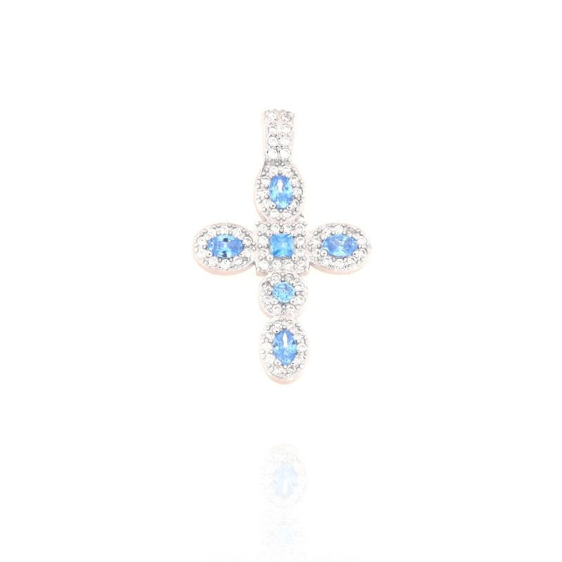 Round Zircon Cross Pendant, many Colors, Sterling Silver s925