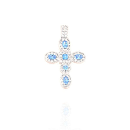 Round Zircon Cross Pendant, many Colors, Sterling Silver s925