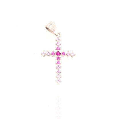 Round Zircon Cross Pendant, many Colors, Sterling Silver s925