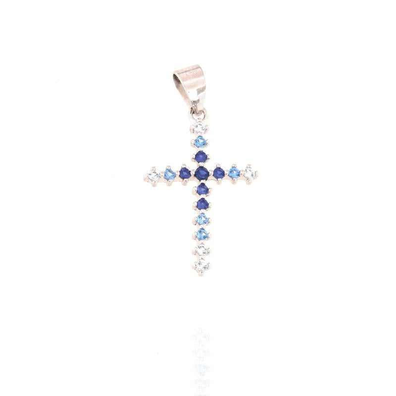 Round Zircon Cross Pendant, many Colors, Sterling Silver s925