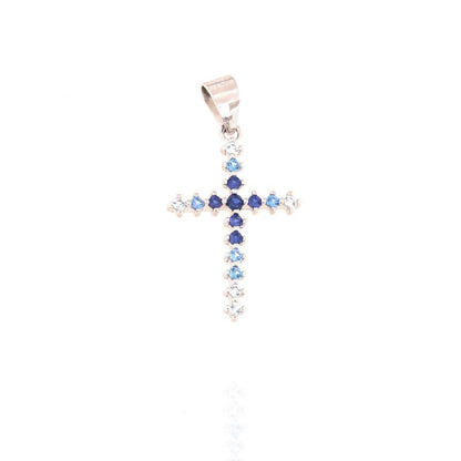 Round Zircon Cross Pendant, many Colors, Sterling Silver s925