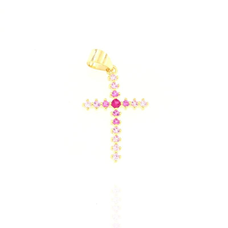 Round Zircon Cross Pendant, many Colors, Sterling Silver s925
