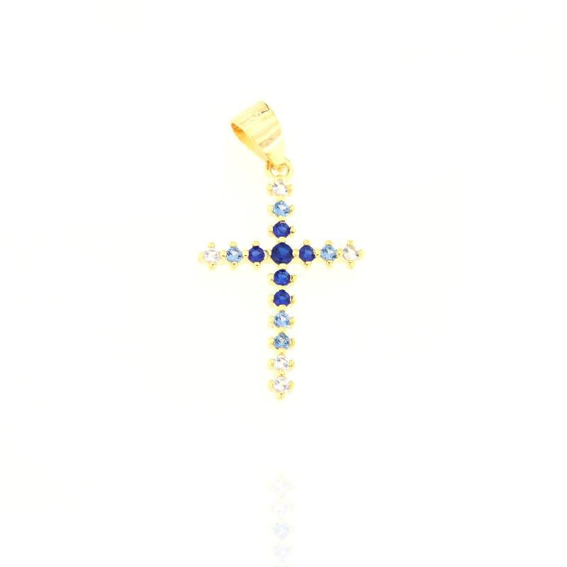 Round Zircon Cross Pendant, many Colors, Sterling Silver s925