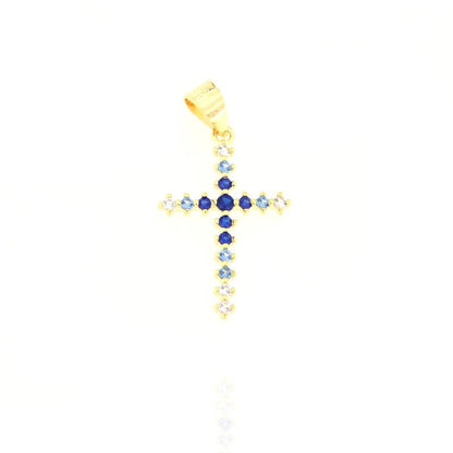 Round Zircon Cross Pendant, many Colors, Sterling Silver s925