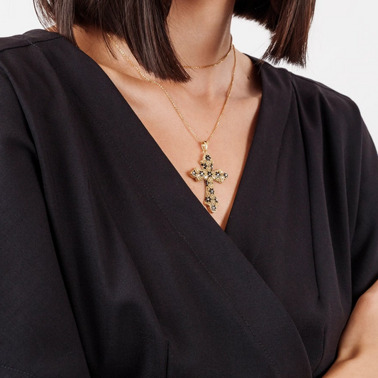 Collana con Croce Antica in Filigrana Preziosa, Argento s925