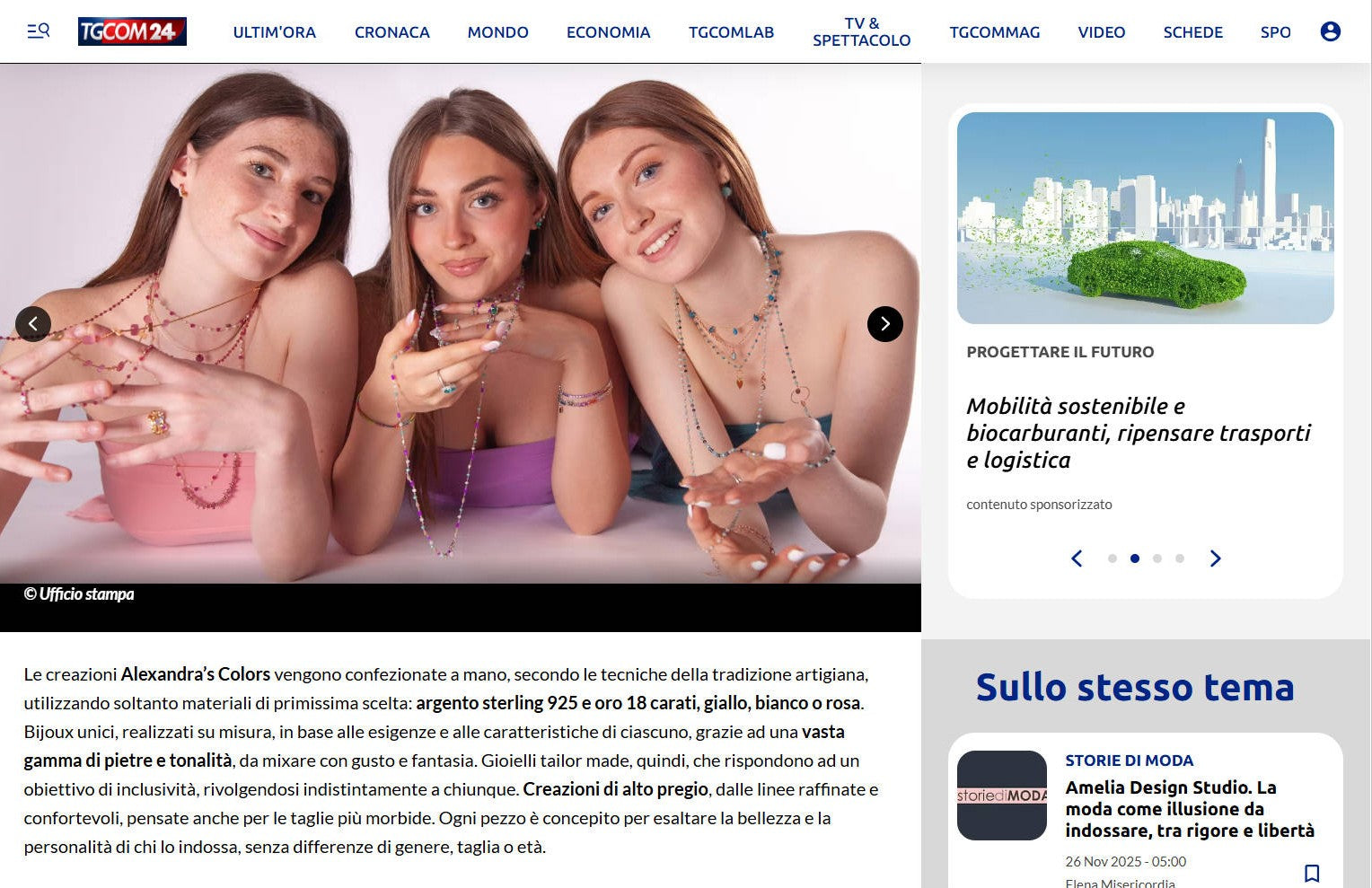 Alexandra’s Colors protagonista su TGcom – brand italiano di gioielli 