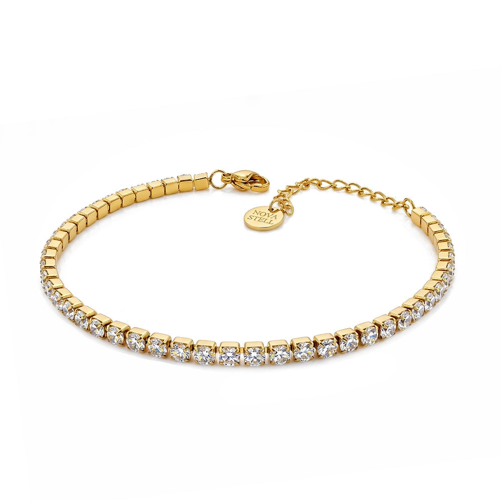 Bracciale Tennis 3mm con Crystal Bianco, mm 3 in ACCIAIO Inox