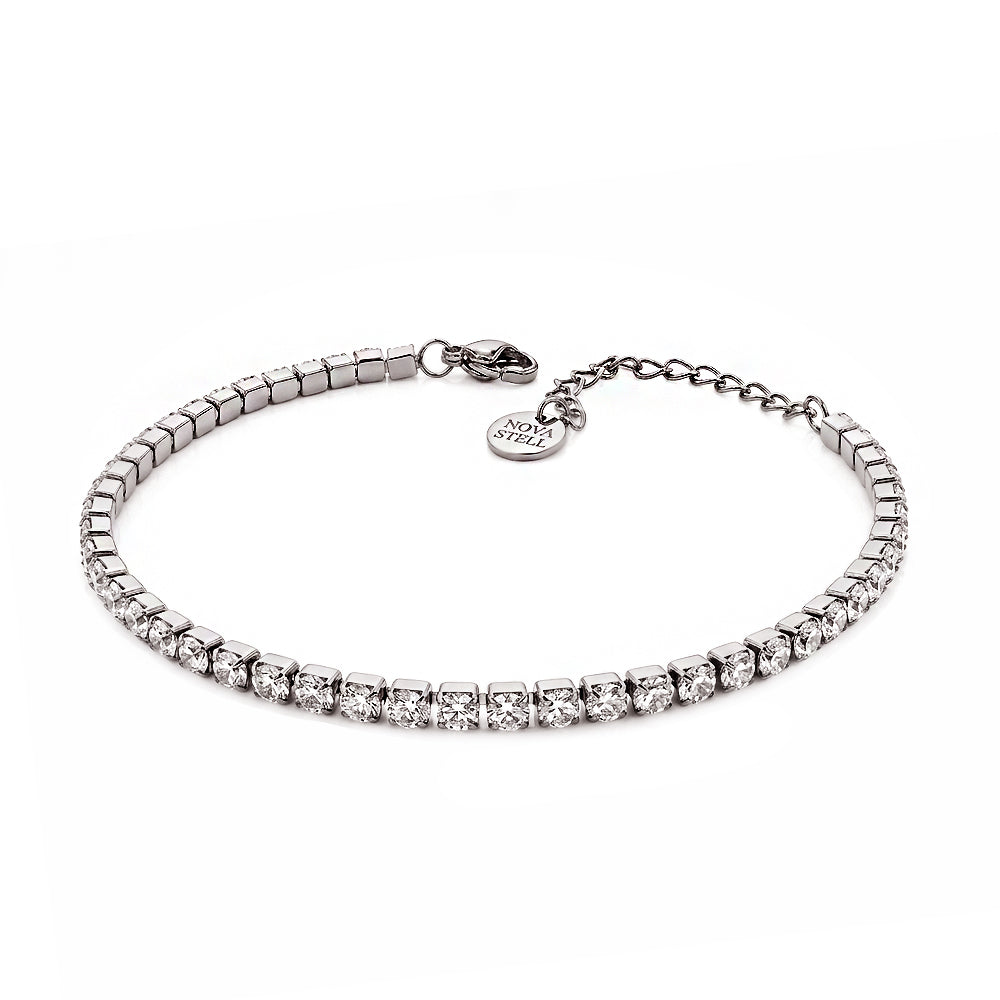 Bracciale Tennis 3mm con Crystal Bianco, mm 3 in ACCIAIO Inox