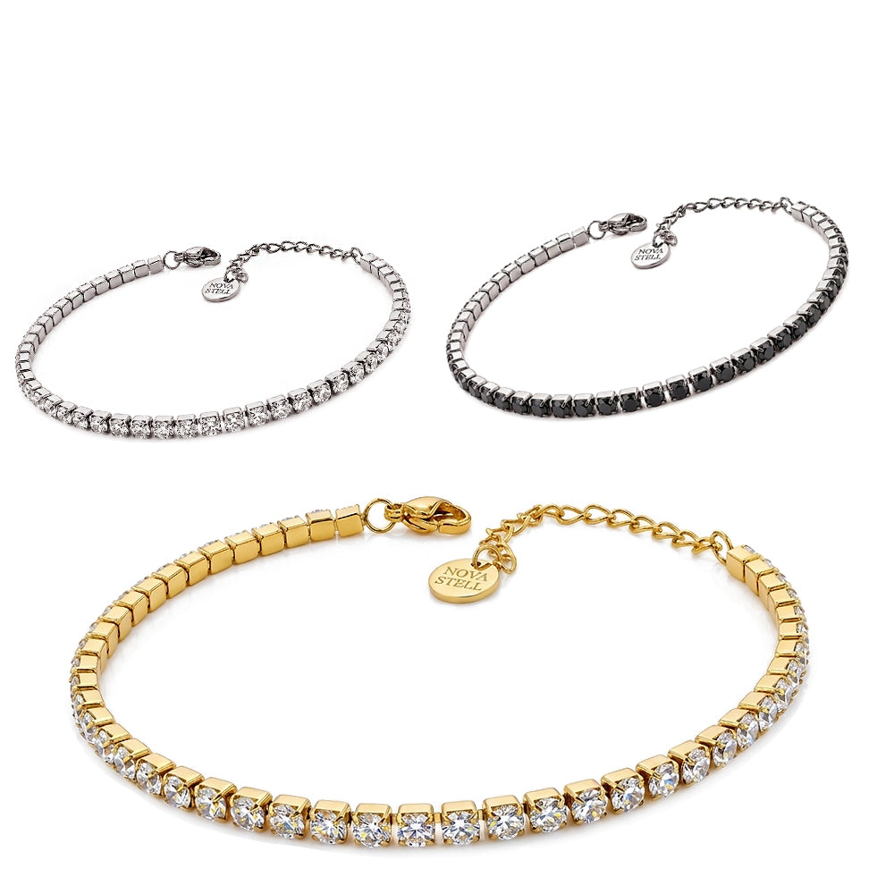 Bracciale Tennis 3mm con Crystal Bianco, mm 3 in ACCIAIO Inox