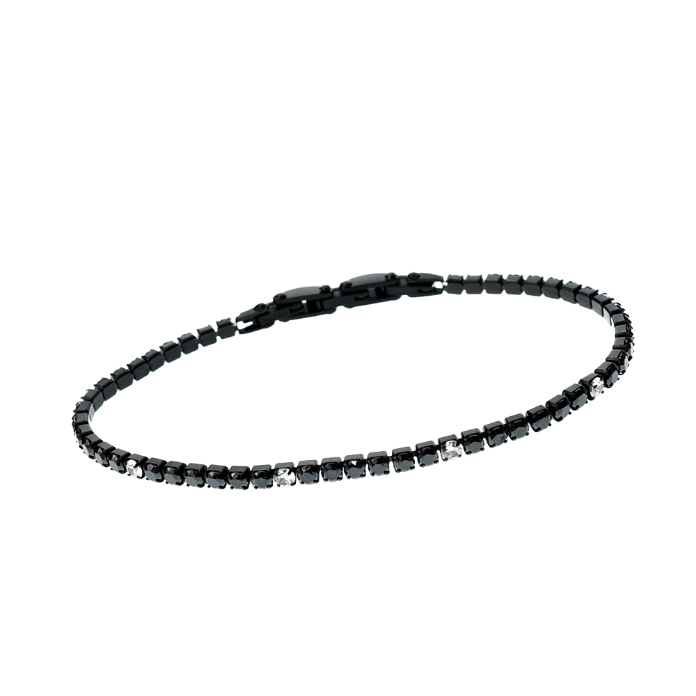 3mm Black Tennis Bracelet with Rhodium Base, in 925 Silver
