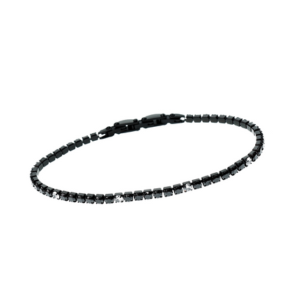3mm Black Tennis Bracelet with Rhodium Base, in 925 Silver