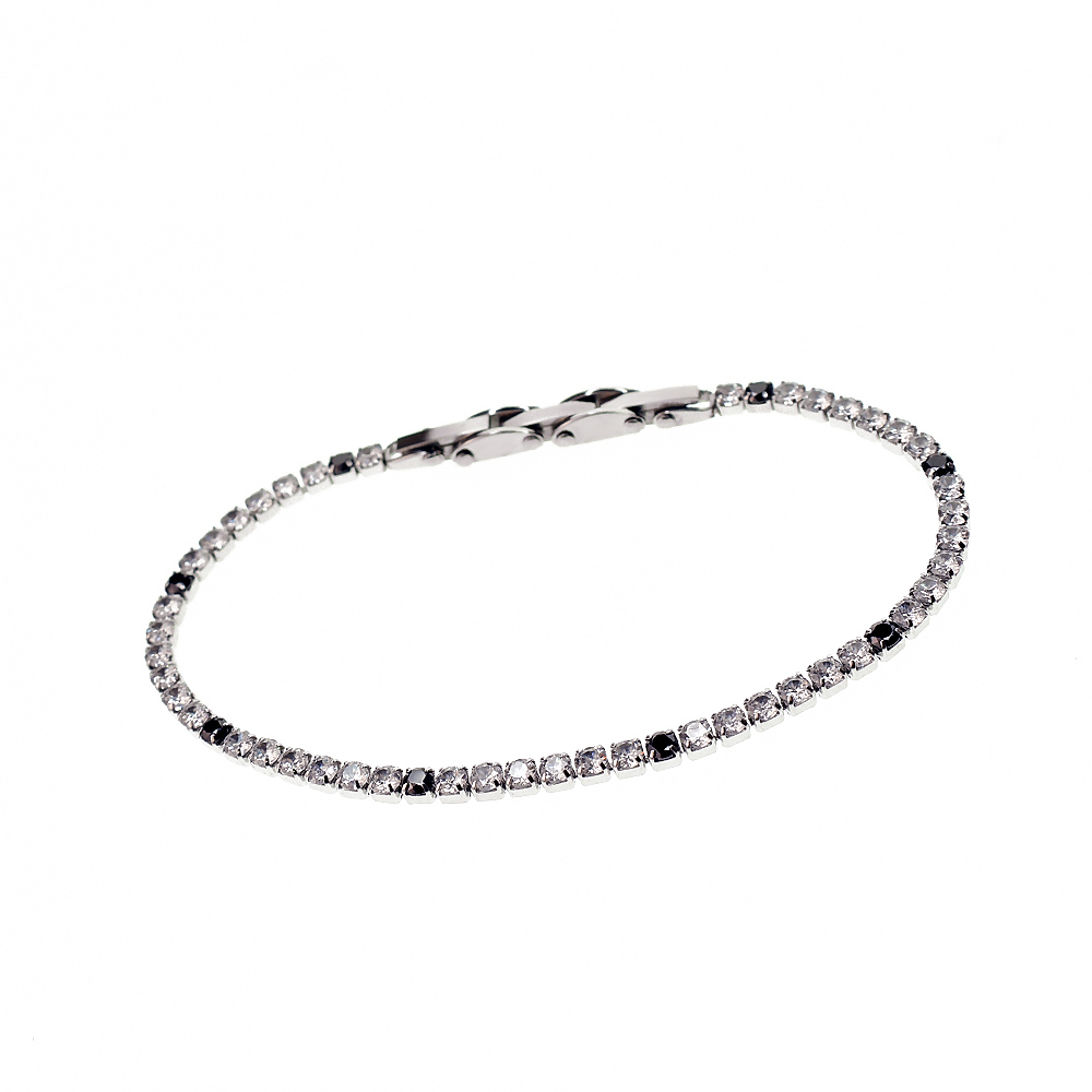 3mm Black Tennis Bracelet with Rhodium Base, in 925 Silver