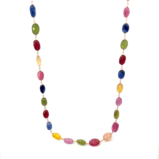 Collana Lunga Con Sassi di Zaffiro Multicolor, Argento S925