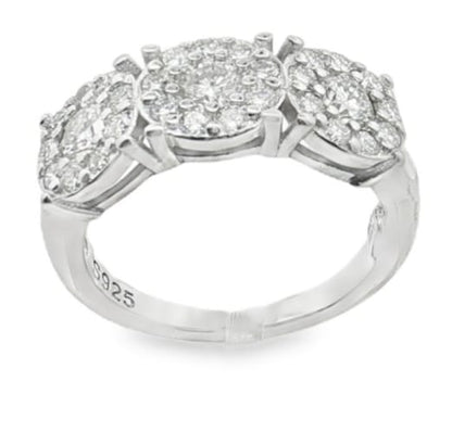 Anello Trilogy Fiore in MOISSANITE certificata, in Argento S925