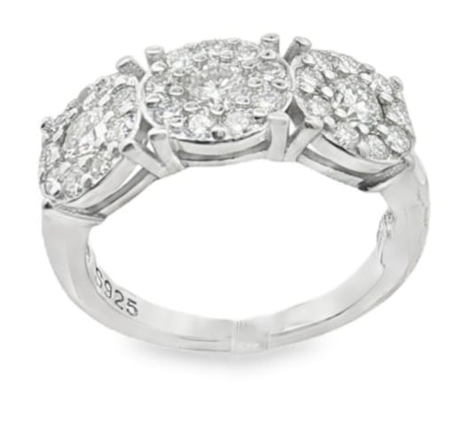 Anello Trilogy Fiore in MOISSANITE certificata, in Argento S925