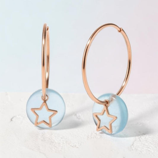 Green and White Hoop Earrings for Women in 925 Silver