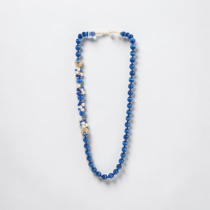 Collana Lunga con Perle Blu reale e grappoli con perle