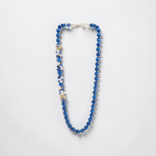 Collana Lunga con Perle Blu reale e grappoli con perle