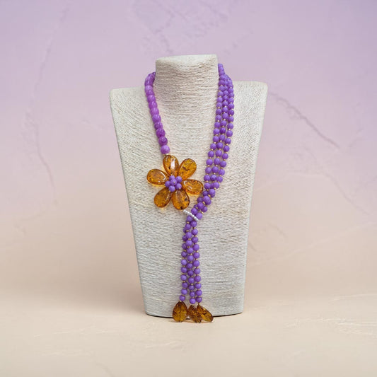 Long Necklace with Multicolor Sapphire Stones, S925 Silver and Gold