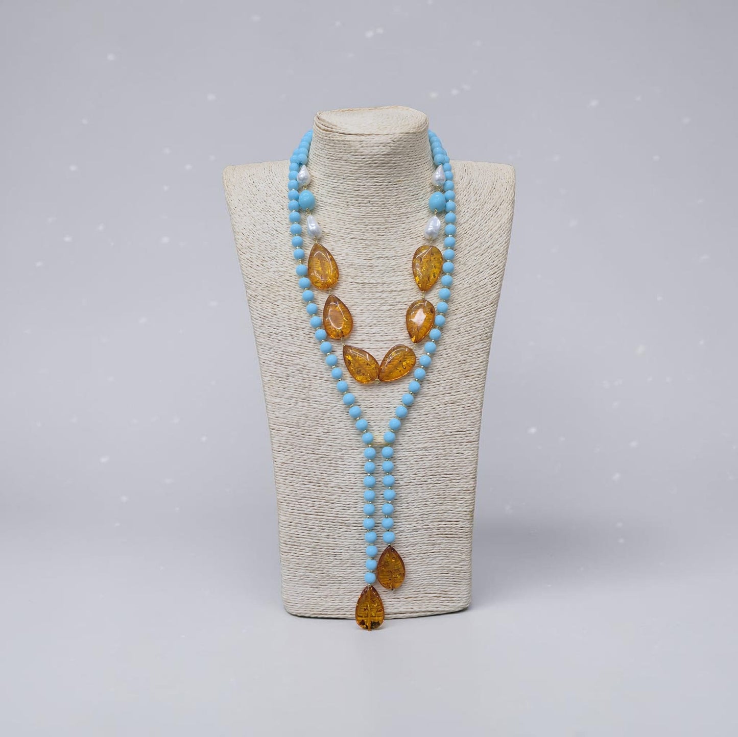 Collana Lunga doppia ad Y con Pasta di Turchese e Ambra