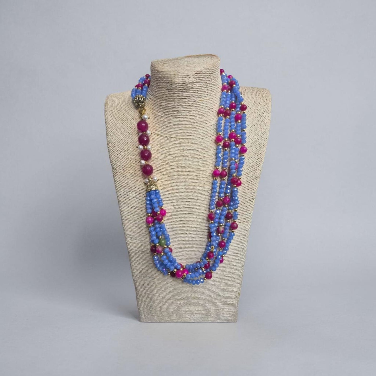 Collana Maxi con Cristalli Bluette e Corallo Rosso