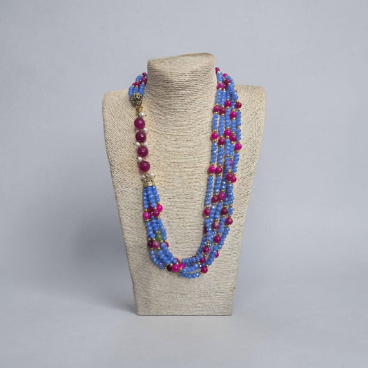 Collana Maxi con Cristalli Bluette e Corallo Rosso